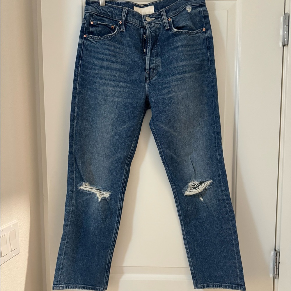 Mother superior denim “Tomcat” in Playing with Scissors wash.